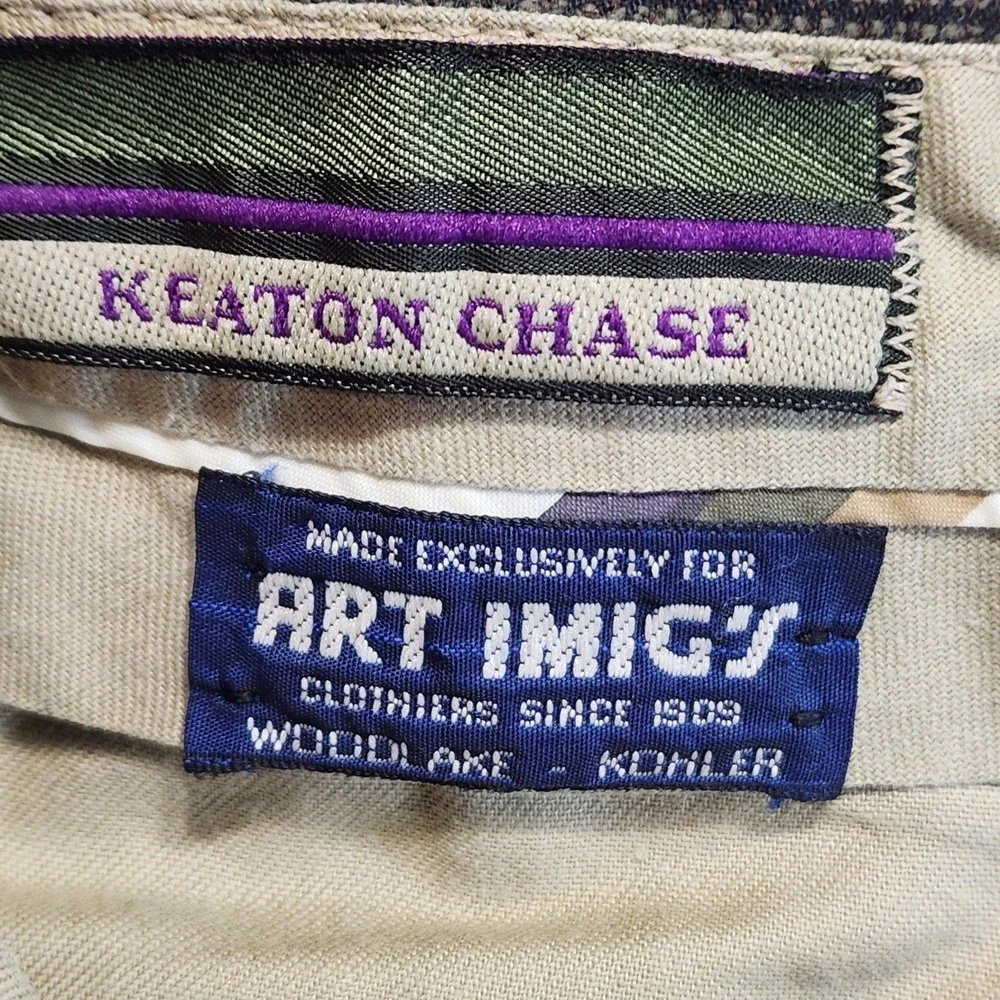 Keaton Chase Grid Cuffed Trouser Pants Men's (Fits 36x29) Retro Business Casual‎